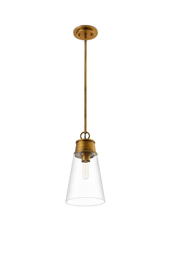 Z-Lite Wentworth 8" 1-Light Rubbed Brass Pendant Light With Clear Glass Shade