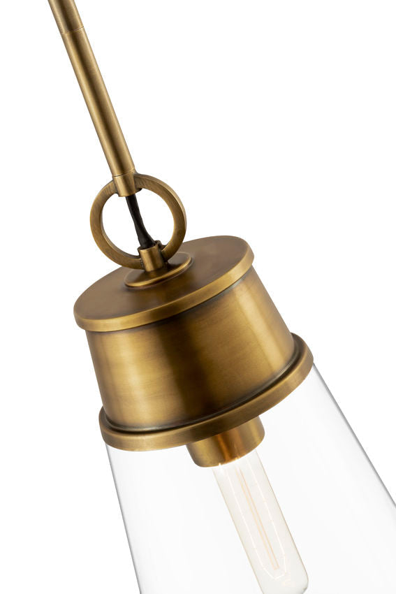 Z-Lite Wentworth 8" 1-Light Rubbed Brass Pendant Light With Clear Glass Shade