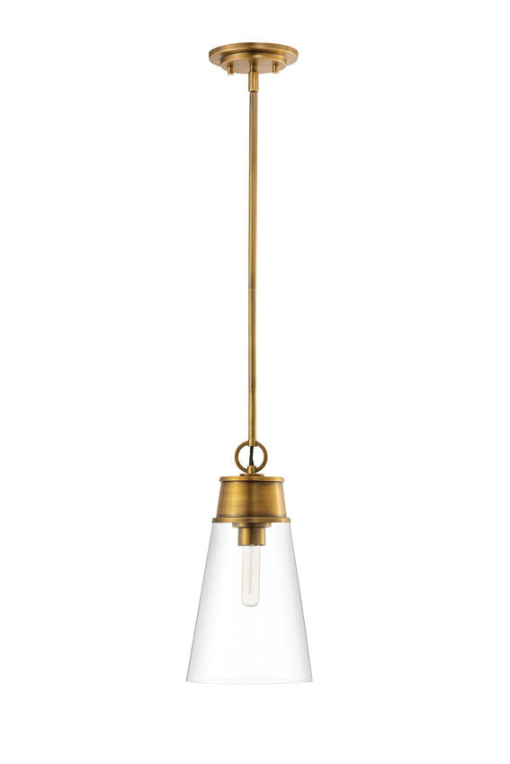 Z-Lite Wentworth 8" 1-Light Rubbed Brass Pendant Light With Clear Glass Shade