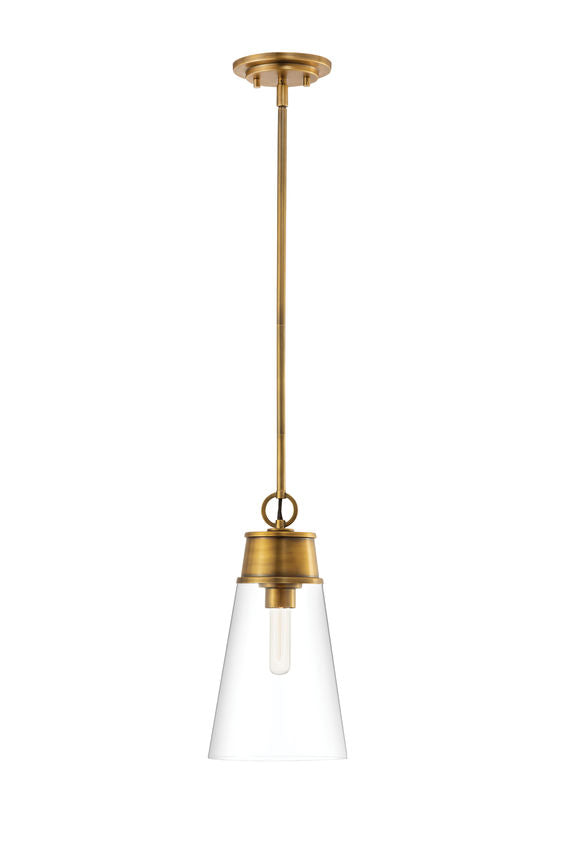 Z-Lite Wentworth 8" 1-Light Rubbed Brass Pendant Light With Clear Glass Shade