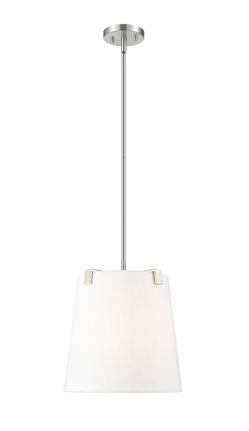 Z-Lite Weston 13" 3-Light Brushed Nickel and White Linen Fabric Shade Pendant Light