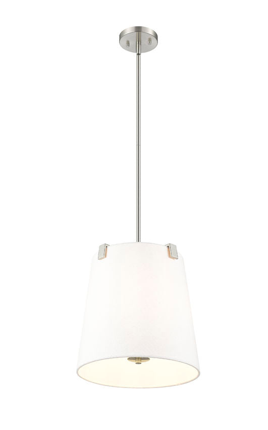 Z-Lite Weston 13" 3-Light Brushed Nickel and White Linen Fabric Shade Pendant Light