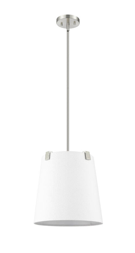 Z-Lite Weston 13" 3-Light Brushed Nickel and White Linen Fabric Shade Pendant Light