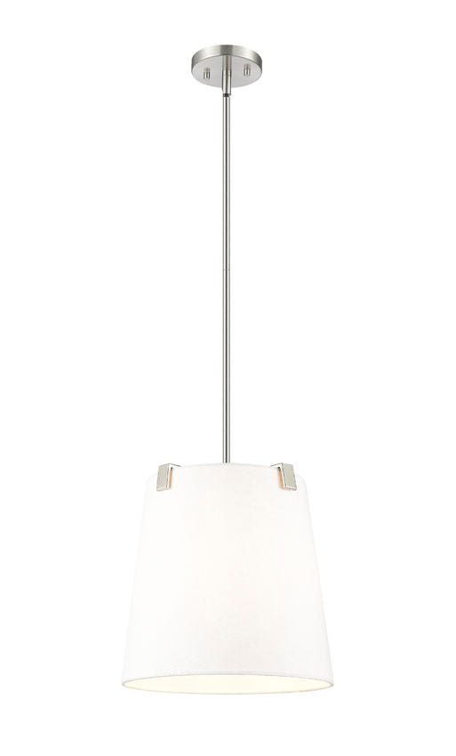 Z-Lite Weston 13" 3-Light Brushed Nickel and White Linen Fabric Shade Pendant Light
