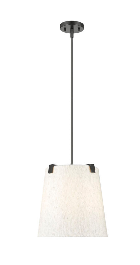 Z-Lite Weston 13" 3-Light Matte Black and Cream Fabric Shade Pendant Light