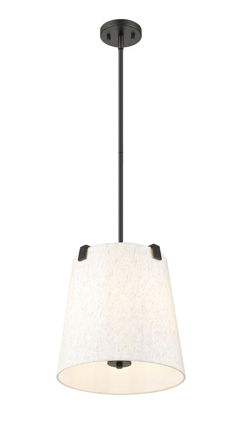 Z-Lite Weston 13" 3-Light Matte Black and Cream Fabric Shade Pendant Light