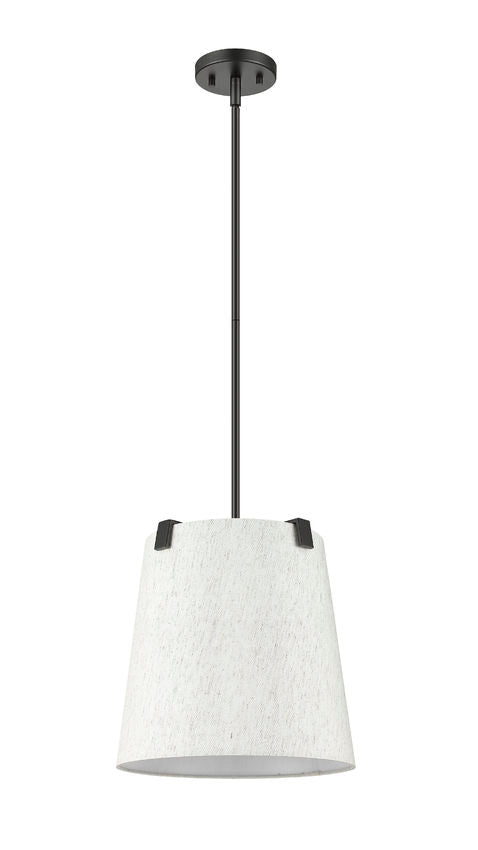 Z-Lite Weston 13" 3-Light Matte Black and Cream Fabric Shade Pendant Light
