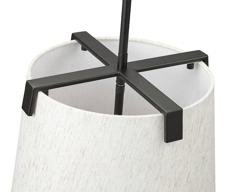 Z-Lite Weston 13" 3-Light Matte Black and Cream Fabric Shade Pendant Light