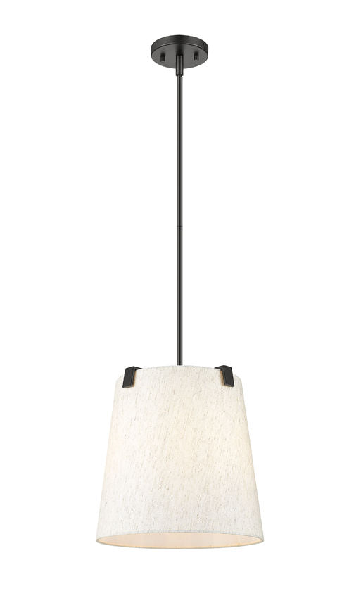 Z-Lite Weston 13" 3-Light Matte Black and Cream Fabric Shade Pendant Light