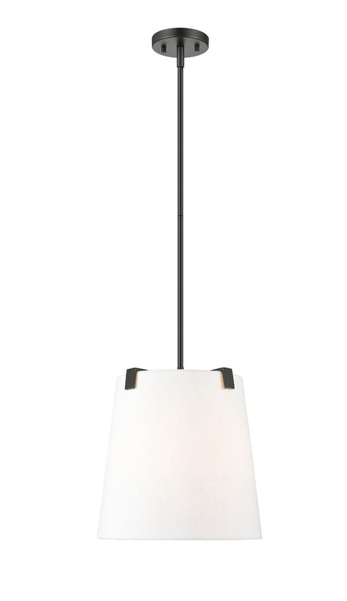 Z-Lite Weston 13" 3-Light Matte Black and White Linen Fabric Shade Pendant Light