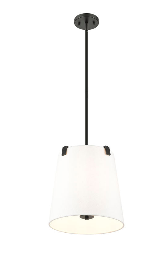 Z-Lite Weston 13" 3-Light Matte Black and White Linen Fabric Shade Pendant Light