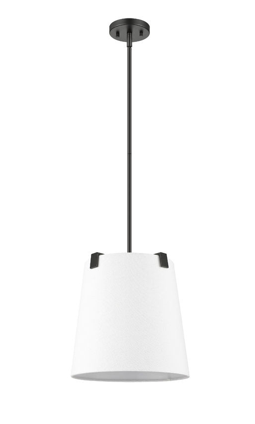 Z-Lite Weston 13" 3-Light Matte Black and White Linen Fabric Shade Pendant Light