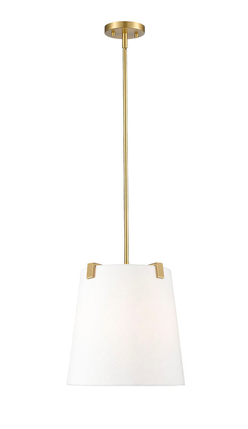 Z-Lite Weston 13" 3-Light Modern Gold and White Linen Fabric Shade Pendant Light