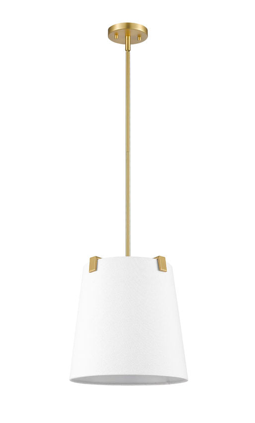 Z-Lite Weston 13" 3-Light Modern Gold and White Linen Fabric Shade Pendant Light