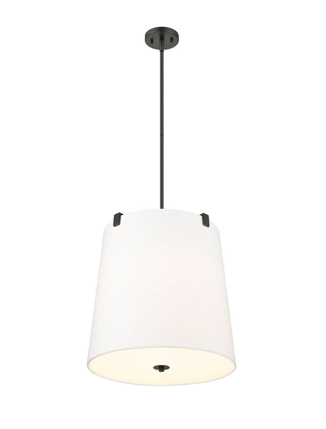 Z-Lite Weston 18" 5-Light Matte Black and White Linen Fabric Shade Pendant Light