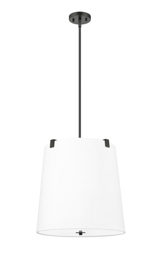 Z-Lite Weston 18" 5-Light Matte Black and White Linen Fabric Shade Pendant Light