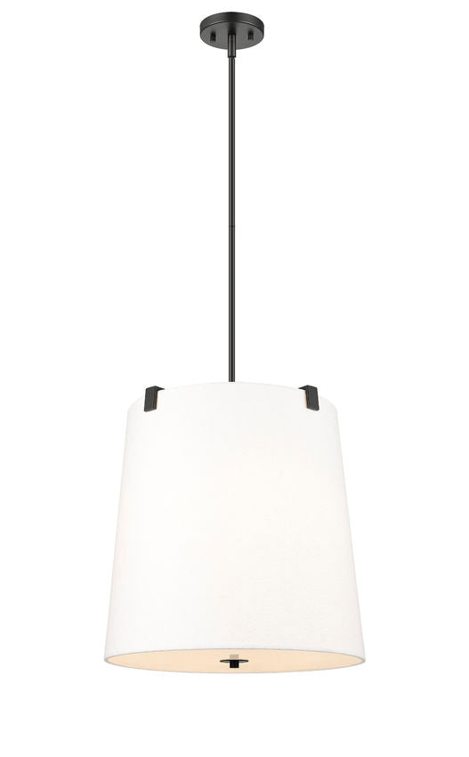 Z-Lite Weston 18" 5-Light Matte Black and White Linen Fabric Shade Pendant Light