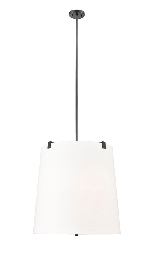 Z-Lite Weston 24" 6-Light Matte Black and White Linen Fabric Shade Pendant Light