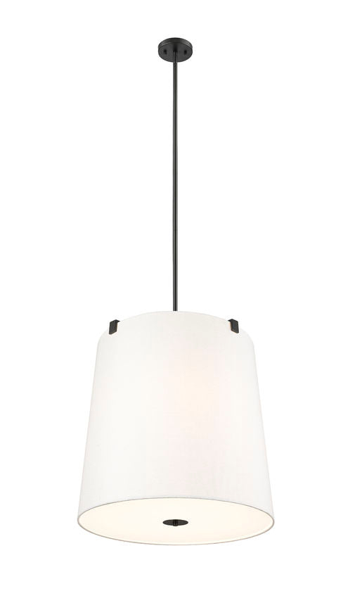 Z-Lite Weston 24" 6-Light Matte Black and White Linen Fabric Shade Pendant Light