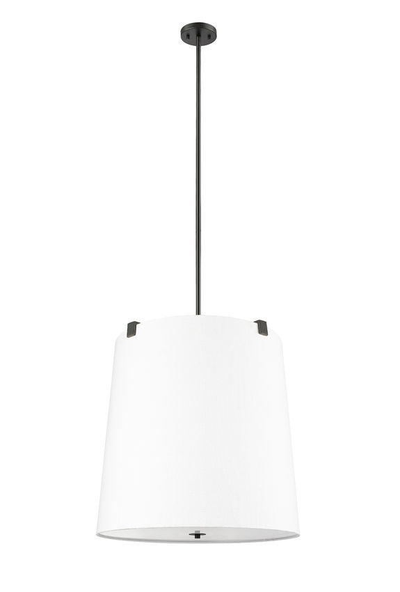 Z-Lite Weston 24" 6-Light Matte Black and White Linen Fabric Shade Pendant Light