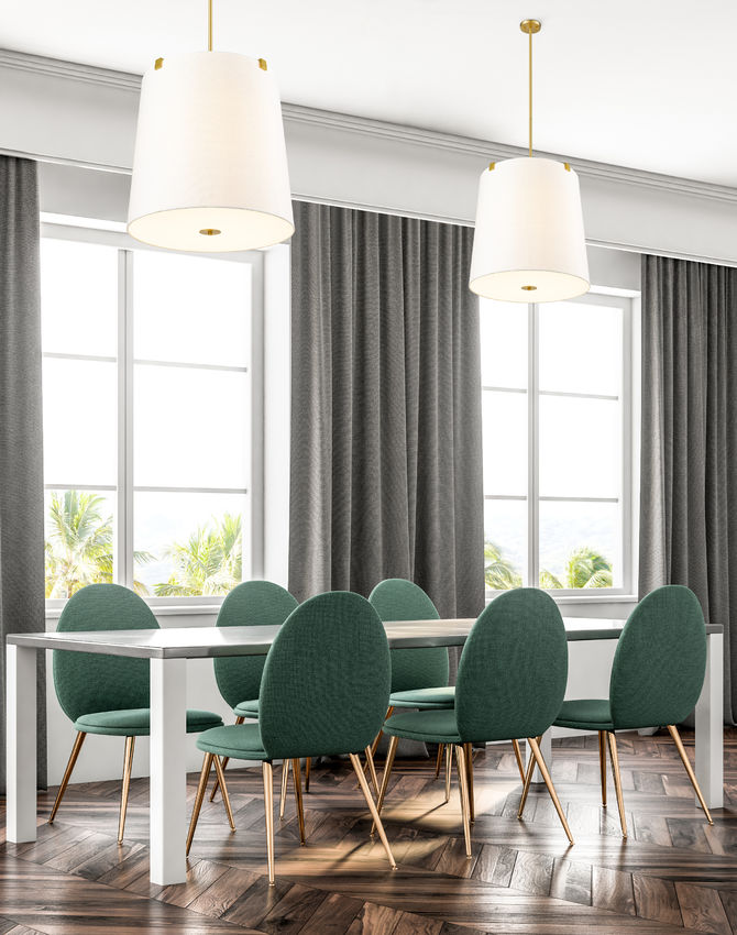 Z-Lite Weston 24" 6-Light Modern Gold and White Linen Fabric Shade Pendant Light