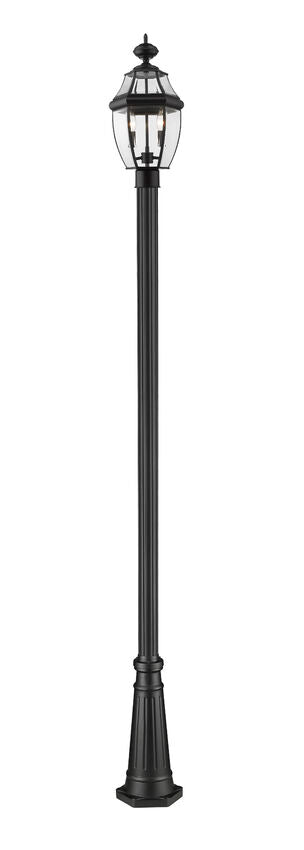 Z-Lite Westover 10" W x 112" H 2-Light Black Brass Clear Beveled Glass Shade Outdoor Post Mounted Fixture
