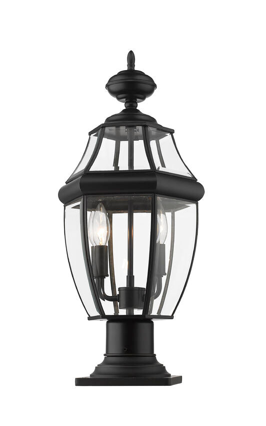 Z-Lite Westover 10" W x 20" H 2-Light Black Outdoor Pier Mounted Fixture and Square Pier Mount Hardware With Clear Beveled Glass Shade