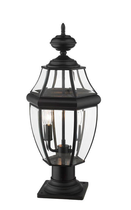 Z-Lite Westover 10" W x 20" H 2-Light Black Outdoor Pier Mounted Fixture and Square Pier Mount Hardware With Clear Beveled Glass Shade