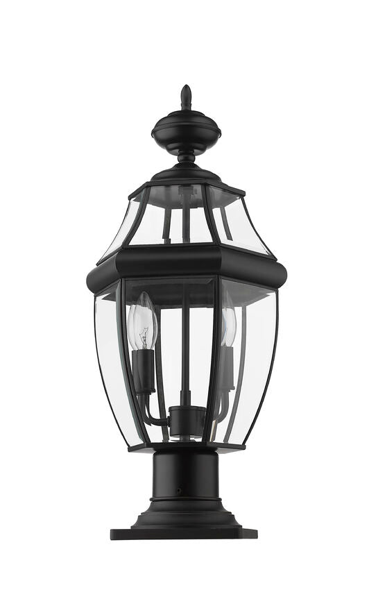 Z-Lite Westover 10" W x 20" H 2-Light Black Outdoor Pier Mounted Fixture and Square Pier Mount Hardware With Clear Beveled Glass Shade