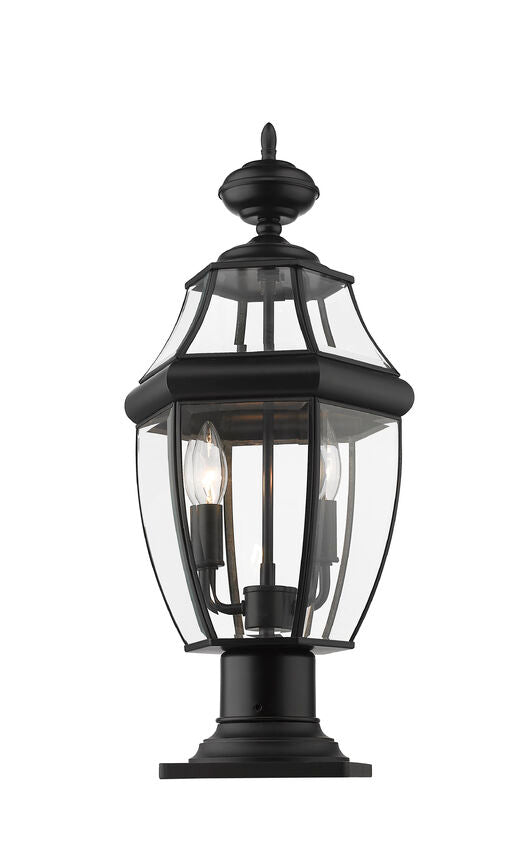 Z-Lite Westover 10" W x 20" H 2-Light Black Outdoor Pier Mounted Fixture and Square Pier Mount Hardware With Clear Beveled Glass Shade