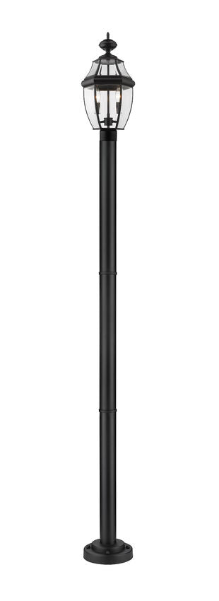 Z-Lite Westover 10" W x 92" H 2-Light Black Brass Clear Beveled Glass Shade Outdoor Post Mounted Fixture