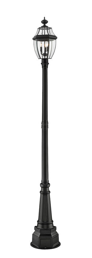 Z-Lite Westover 11" W x 102" H 3-Light Black Brass Clear Beveled Glass Shade Outdoor Post Mounted Fixture