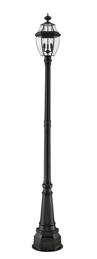Z-Lite Westover 11" W x 102" H 3-Light Black Brass Clear Beveled Glass Shade Outdoor Post Mounted Fixture