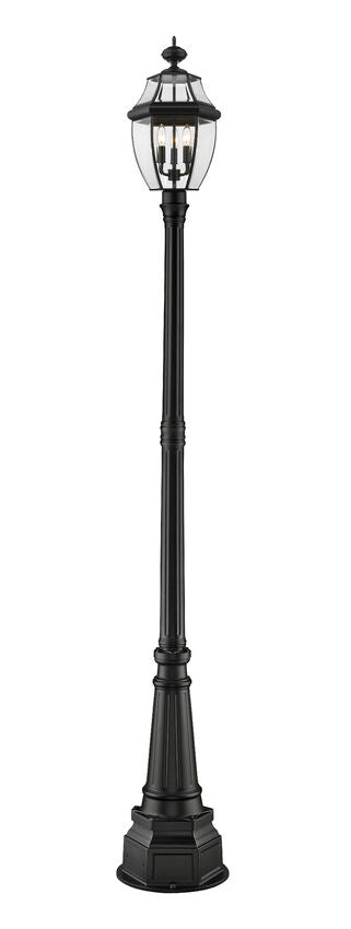 Z-Lite Westover 11" W x 102" H 3-Light Black Brass Clear Beveled Glass Shade Outdoor Post Mounted Fixture