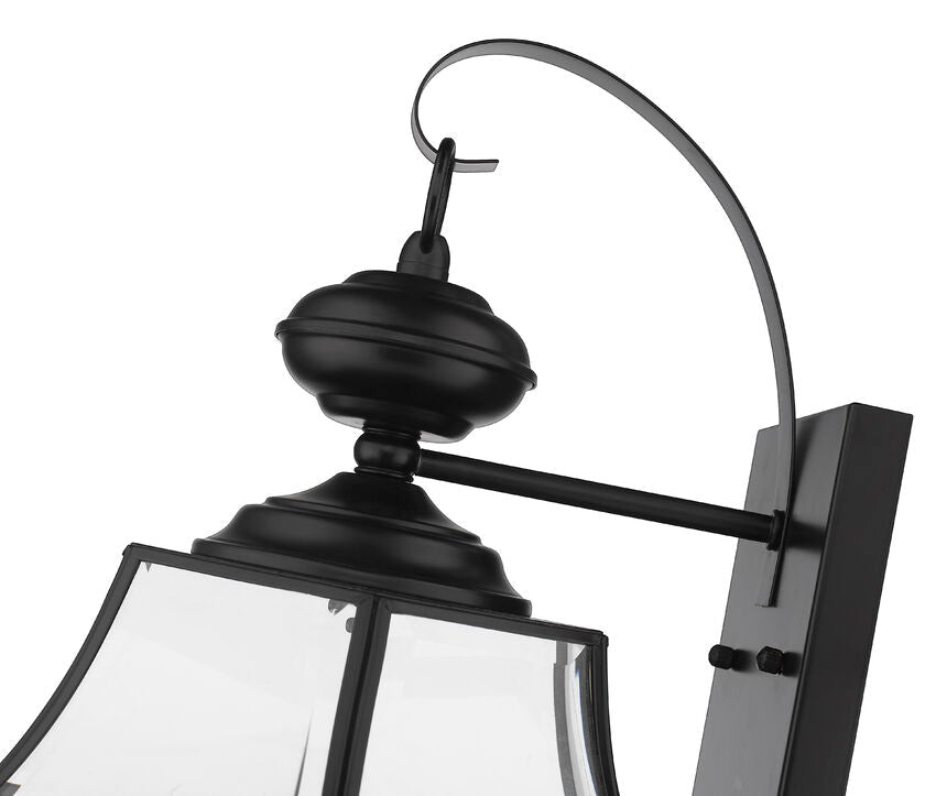 Z-Lite Westover 12" 3-Light Black Brass Outdoor Wall Sconce With Clear Beveled Glass Shade