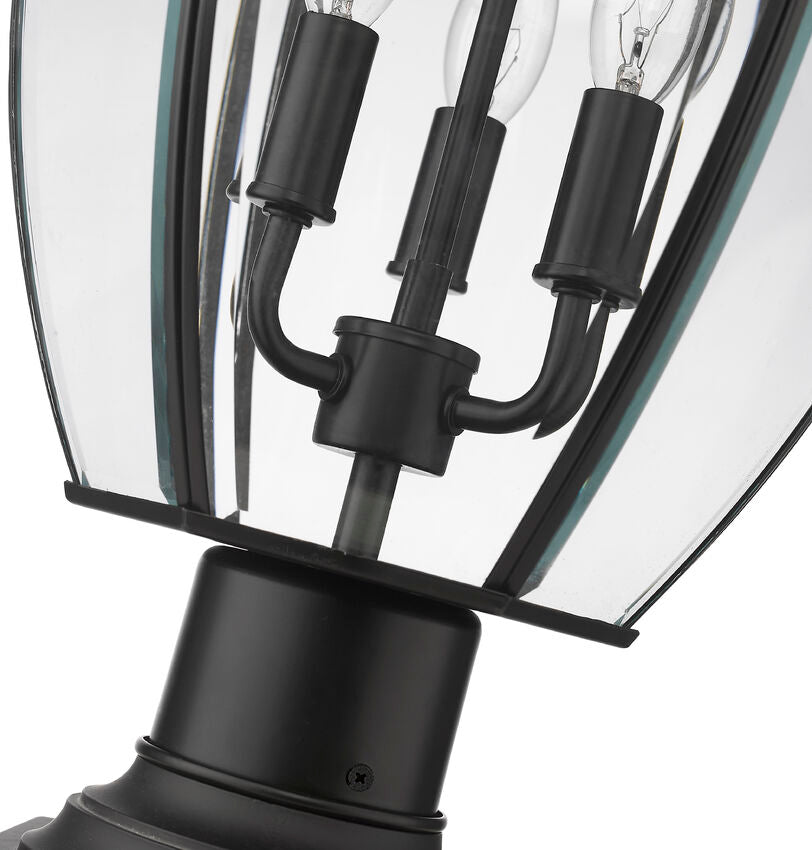 Z-Lite Westover 12" W x 22" H 3-Light Black Outdoor Pier Mounted Fixture and Square Pier Mount Hardware With Clear Beveled Glass Shade