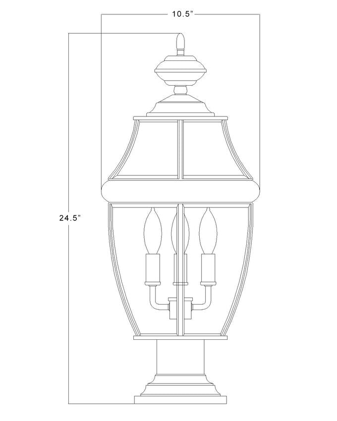 Z-Lite Westover 12" W x 22" H 3-Light Black Outdoor Pier Mounted Fixture and Square Pier Mount Hardware With Clear Beveled Glass Shade
