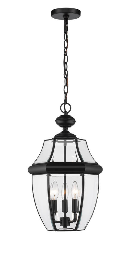 Z-Lite Westover 13" 3-Light Black Brass Outdoor Chain Mount Ceiling Fixture With Clear Beveled Glass Shade