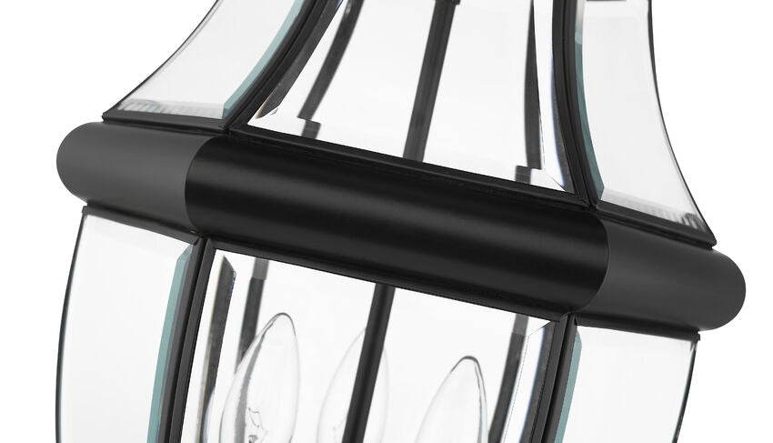 Z-Lite Westover 13" 3-Light Black Brass Outdoor Chain Mount Ceiling Fixture With Clear Beveled Glass Shade