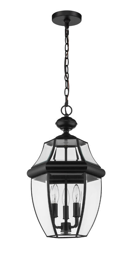 Z-Lite Westover 13" 3-Light Black Brass Outdoor Chain Mount Ceiling Fixture With Clear Beveled Glass Shade
