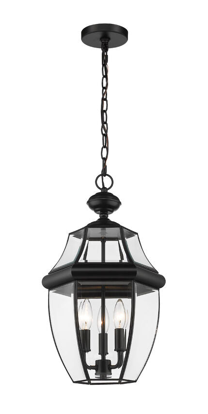 Z-Lite Westover 13" 3-Light Black Brass Outdoor Chain Mount Ceiling Fixture With Clear Beveled Glass Shade