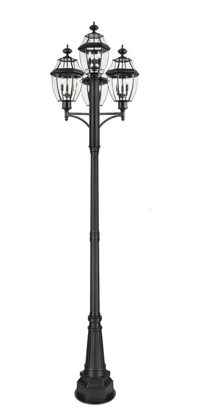 Z-Lite Westover 33" W x 126" H 12-Light Black Brass Clear Beveled Glass Shade Outdoor Post Mounted Fixture