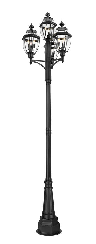 Z-Lite Westover 33" W x 126" H 12-Light Black Brass Clear Beveled Glass Shade Outdoor Post Mounted Fixture