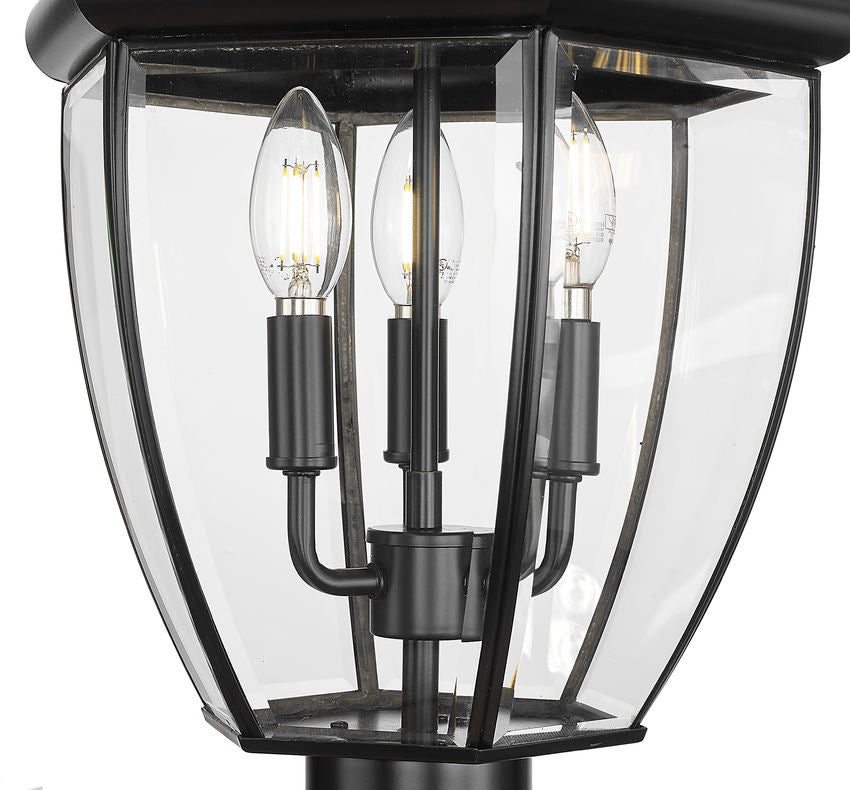 Z-Lite Westover 33" W x 126" H 12-Light Black Brass Clear Beveled Glass Shade Outdoor Post Mounted Fixture