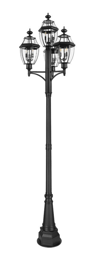 Z-Lite Westover 33" W x 126" H 12-Light Black Brass Clear Beveled Glass Shade Outdoor Post Mounted Fixture