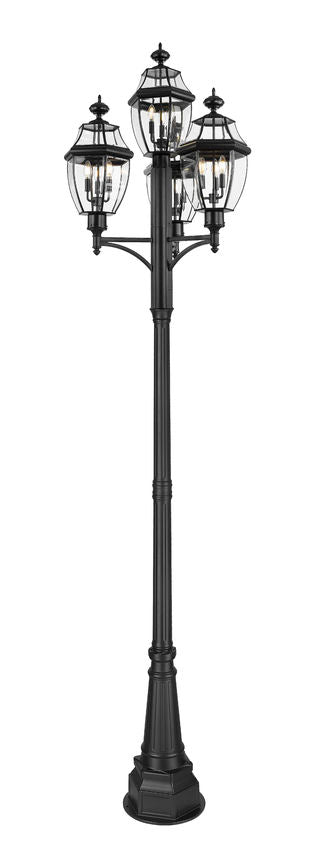 Z-Lite Westover 33" W x 126" H 12-Light Black Brass Clear Beveled Glass Shade Outdoor Post Mounted Fixture
