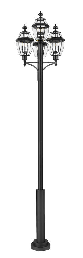 Z-Lite Westover 33" W x 138" H 12-Light Black Brass Clear Beveled Glass Shade Outdoor Post Mounted Fixture