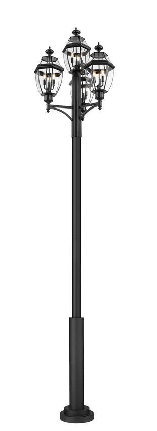 Z-Lite Westover 33" W x 138" H 12-Light Black Brass Clear Beveled Glass Shade Outdoor Post Mounted Fixture