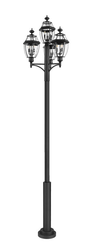 Z-Lite Westover 33" W x 138" H 12-Light Black Brass Clear Beveled Glass Shade Outdoor Post Mounted Fixture