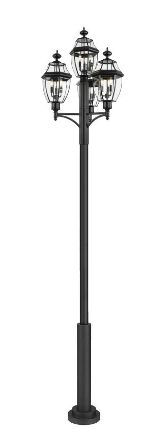 Z-Lite Westover 33" W x 138" H 12-Light Black Brass Clear Beveled Glass Shade Outdoor Post Mounted Fixture